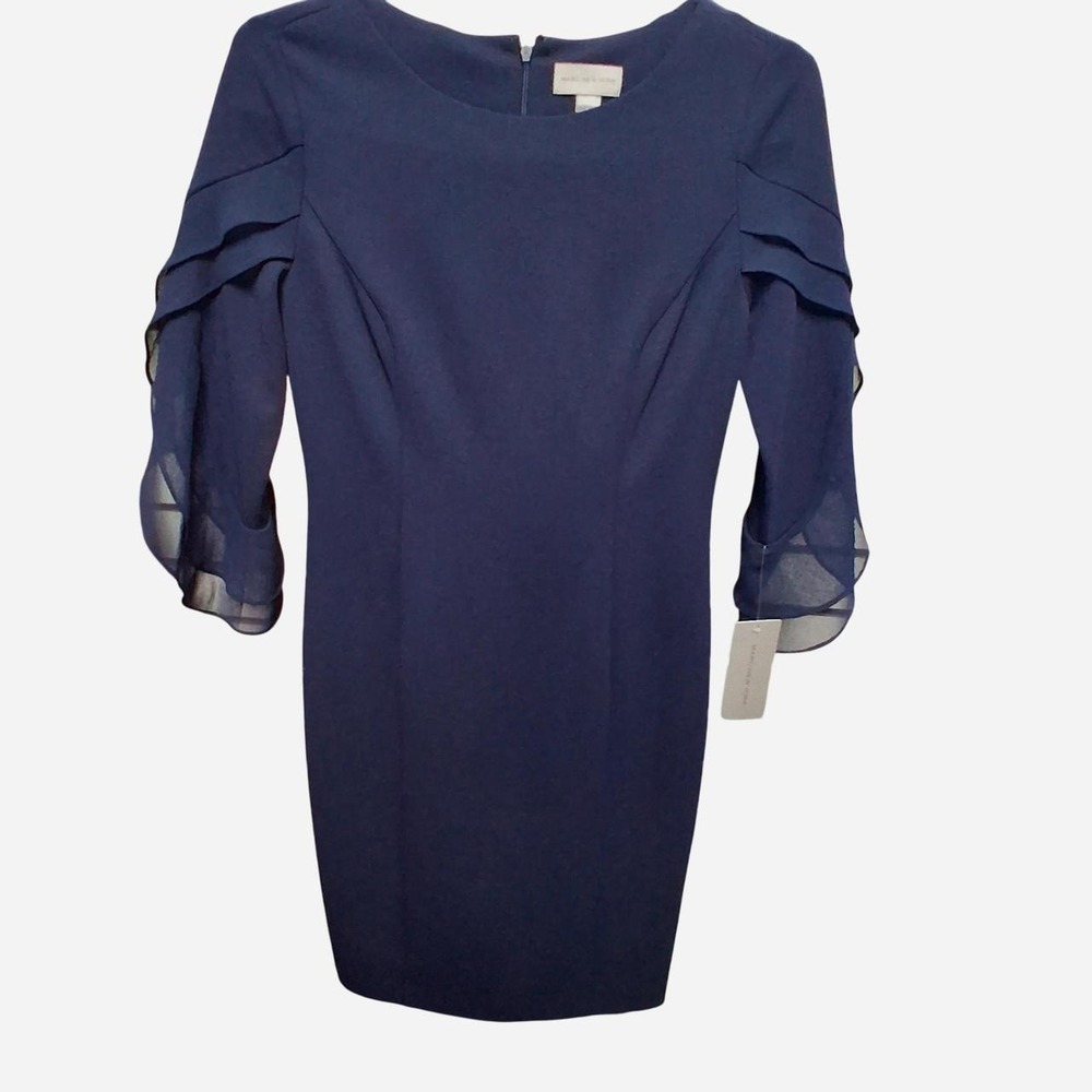 Marc New York navy blue dress with sheer Chiffon layered sleeves NWT